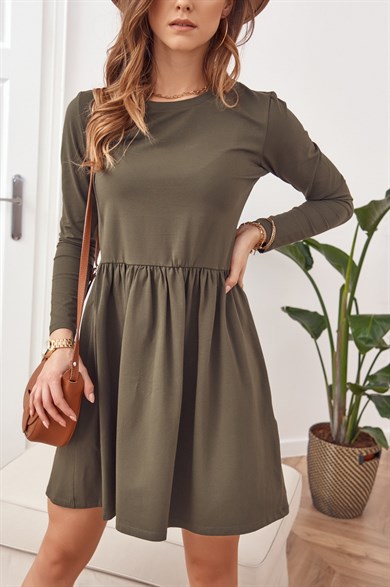 Bisiklet Yaka Belden Büzgülü Mini Elbise