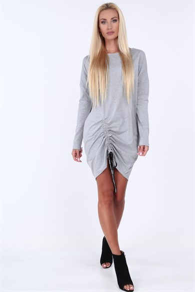 Bisiklet Yaka Büzgülü Mini Elbise