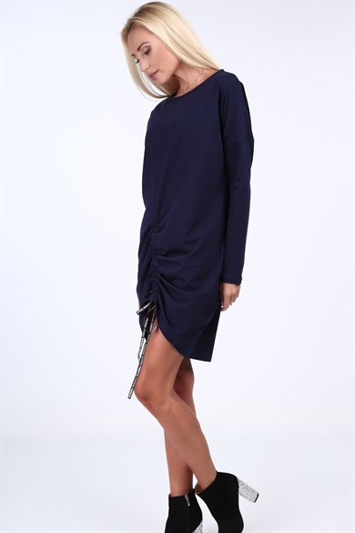 Bisiklet Yaka Büzgülü Mini Elbise