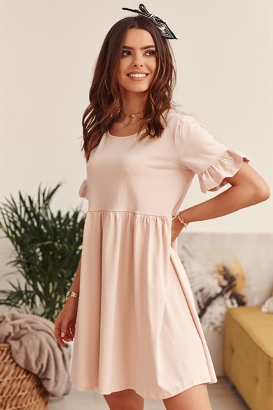 Bisiklet Yaka Büzgülü Mini Elbise