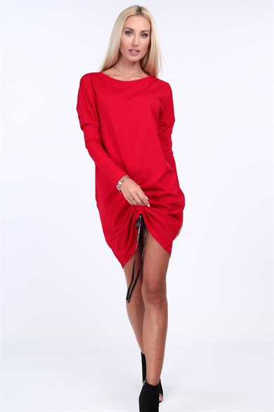 Bisiklet Yaka Büzgülü Mini Elbise