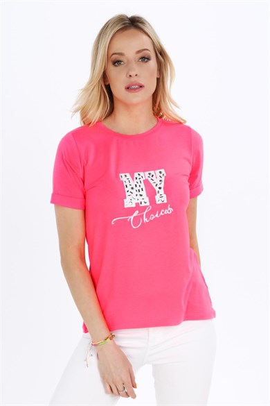 Bisiklet Yaka Dijital Baskılı Kadın Tişört