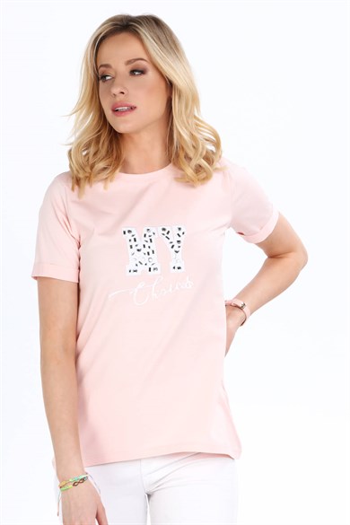 Bisiklet Yaka Dijital Baskılı Kadın Tişört