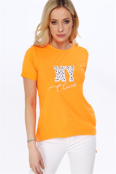 Bisiklet Yaka Dijital Baskılı Kadın Tişört