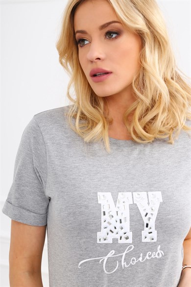 Bisiklet Yaka Dijital Baskılı Kadın Tişört