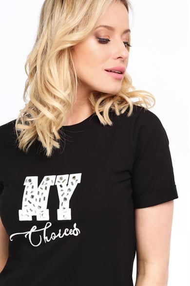 Bisiklet Yaka Dijital Baskılı Kadın Tişört