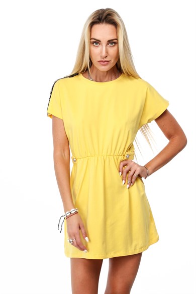 Bisiklet Yaka Omzu Agraflı Mini Elbise