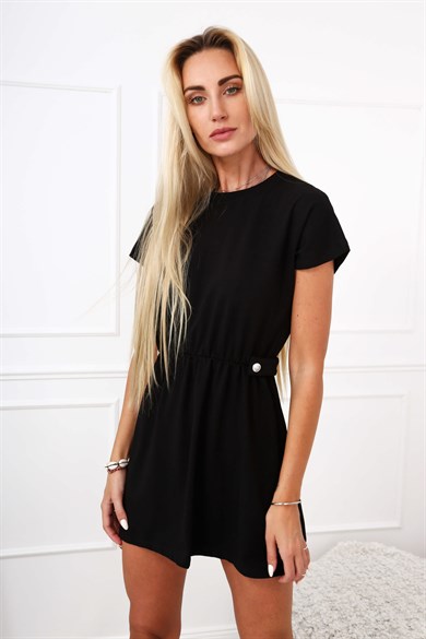 Bisiklet Yaka Omzu Agraflı Mini Elbise