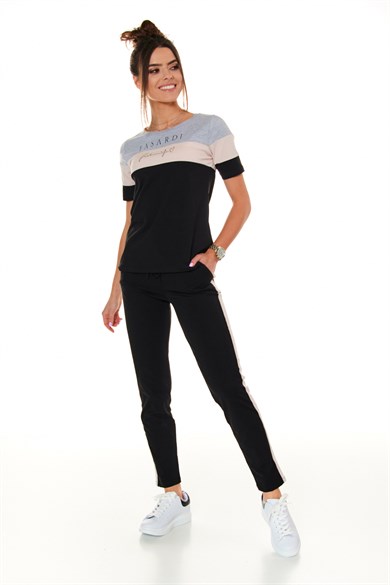 Bisiklet Yaka Şeritli Kadın İkili Takım