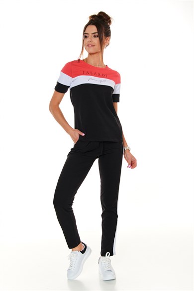 Bisiklet Yaka Şeritli Kadın İkili Takım