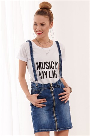 Bisiklet Yaka Yazı Baskılı Kadın Tişört