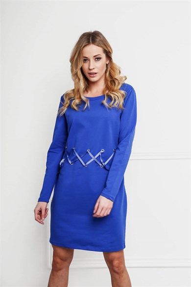 Çapraz Bağcıklı Bisiklet Yaka Midi Elbise