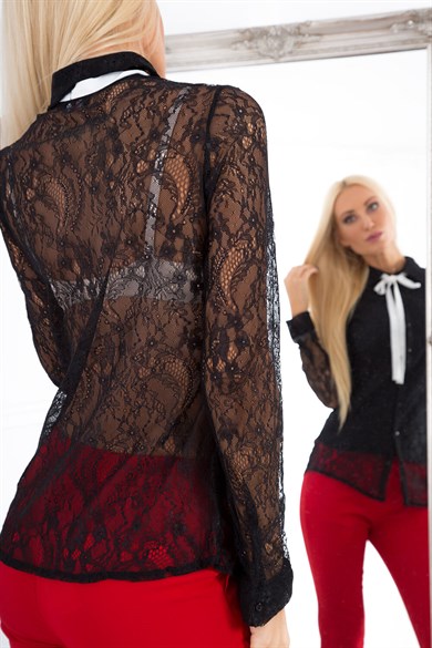 Dantel Sırtı ve Kolları Transparan Kadın Gömlek