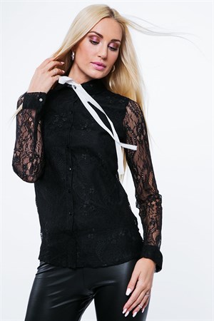 Dantel Sırtı ve Kolları Transparan Kadın Gömlek