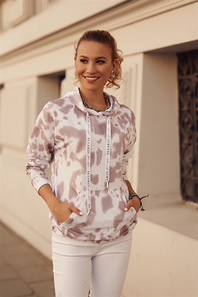 Dijtal Baskılı Kapüşonlu Kadın Sweatshirt