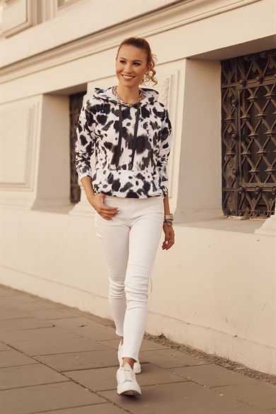 Dijtal Baskılı Kapüşonlu Kadın Sweatshirt