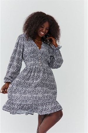 Düğme Detaylı Desenli Mini Elbise