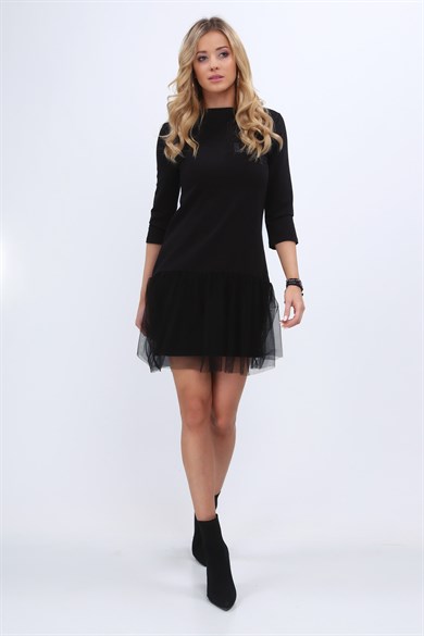 Eteği Tüllü Love Baskılı Mini Elbise