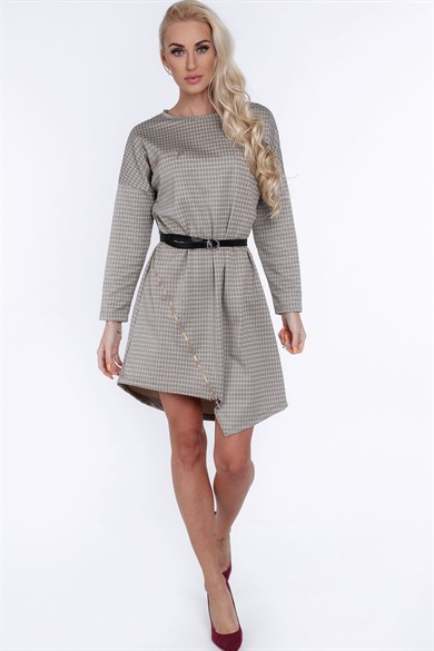 Fermuar Detaylı Asimetrik Mini Elbise