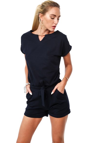 Fermuar Detaylı Şortlu Tulum