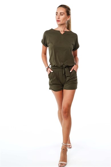 Fermuar Detaylı Şortlu Tulum