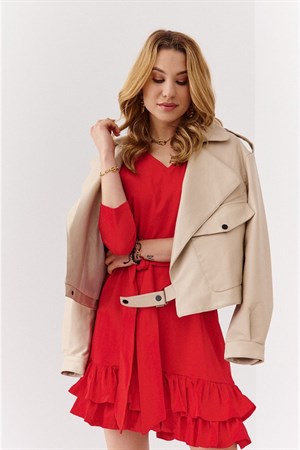 Fırfır Etek ve Kemer Detaylı Fasardi Kesimli Elbise