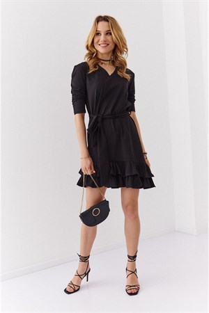 Fırfır Etek ve Kemer Detaylı Fasardi Kesimli Elbise