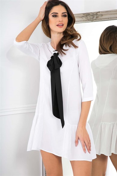 Fular Detaylı Garnili Mini Elbise