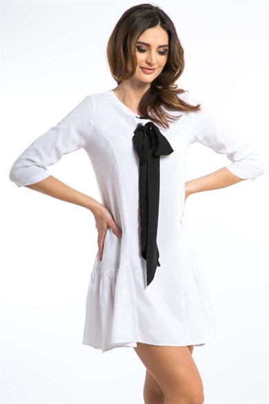 Fular Detaylı Garnili Mini Elbise