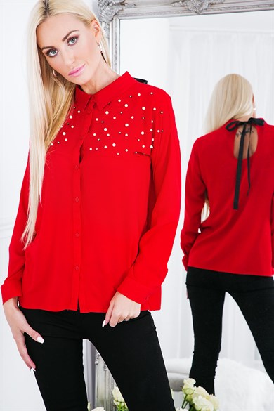 İnci İşlemeli Kadın Gömlek