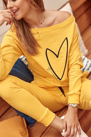 Kalp Desenli Kadın İkili Takım