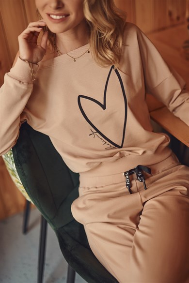 Kalp Desenli Kadın İkili Takım