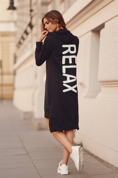 Kapüşonlu Asimetrik Tunik Elbise