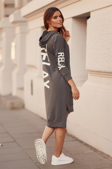 Kapüşonlu Asimetrik Tunik Elbise