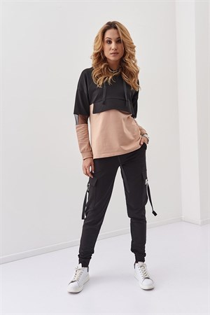 Kapüşonlu Kolları Tül Detaylı Kadın Eşofman Takımı