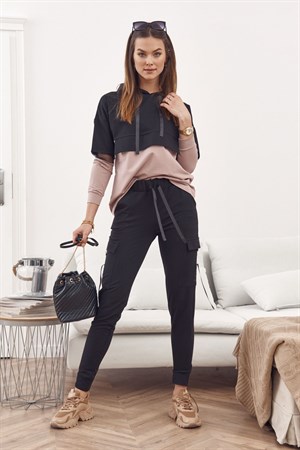 Kapüşonlu Kolları Tül Detaylı Kadın Eşofman Takımı