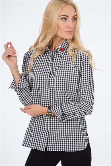 Kareli Ekose Dama Uzun Kollu Kadın Gömlek