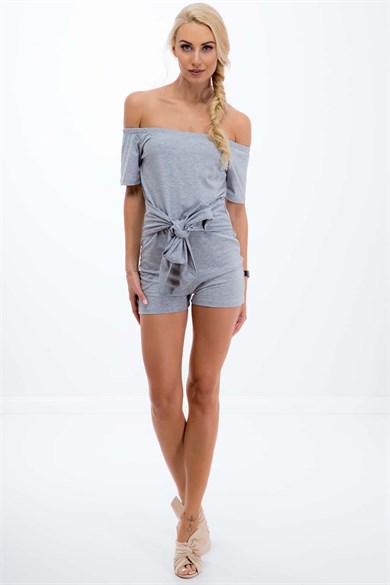 Kayık Yaka Şortlu Tulum