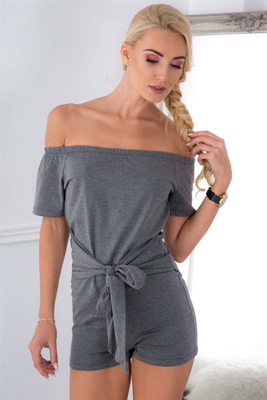 Kayık Yaka Şortlu Tulum