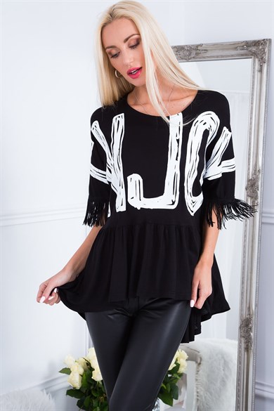 Kolları Saçaklı Baskılı