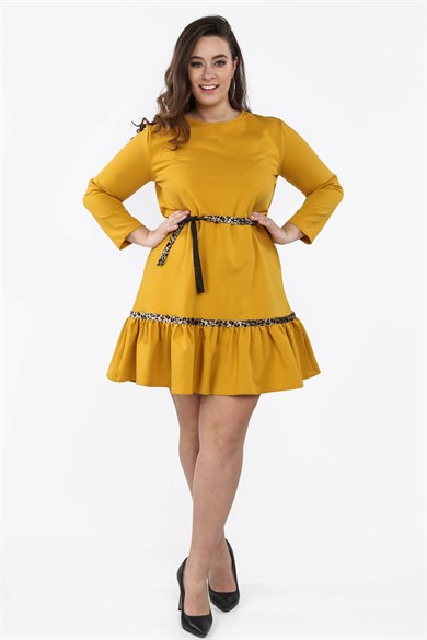 Leopar Şeritli Büyük Beden Mini Elbise