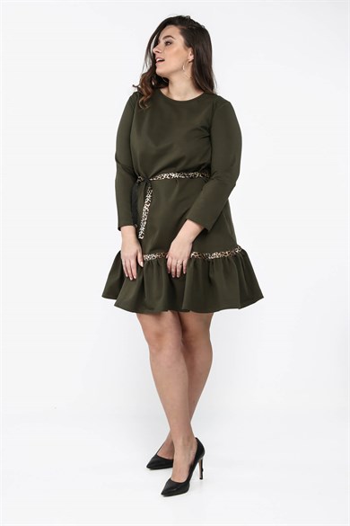 Leopar Şeritli Büyük Beden Mini Elbise