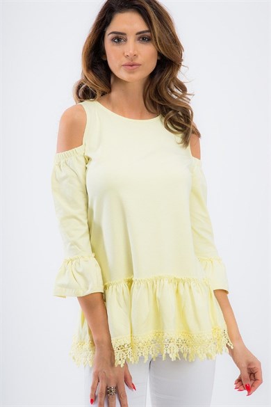 Omuz Dekolteli Eteği Dantelli Bluz