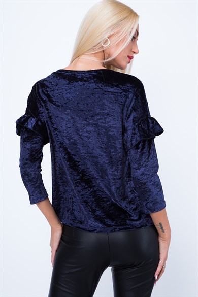 Önü Dantelli Kadife Bluz