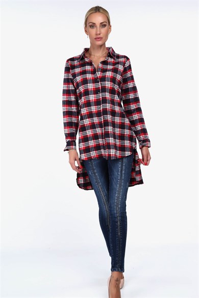 Önü Kısa Arkası Uzun Ekose Kadın Gömlek