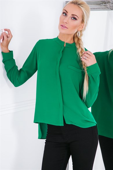 Önü Kısa Arkası Uzun Hakim Yakalı Kadın Gömlek