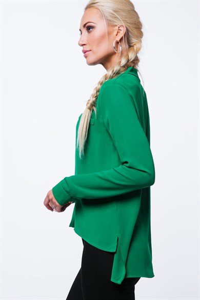 Önü Kısa Arkası Uzun Hakim Yakalı Kadın Gömlek