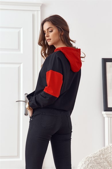 Pano Baskılı Kapüşonlu Kadın Sweatshirt