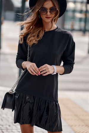 Parlak Fırfır Detaylı Bol Pamuklu Midi Elbise