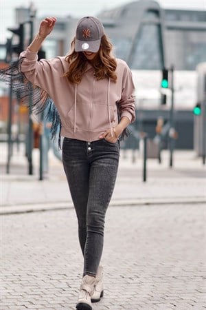 Püsküllü Oversize Kadın Sweatshirt